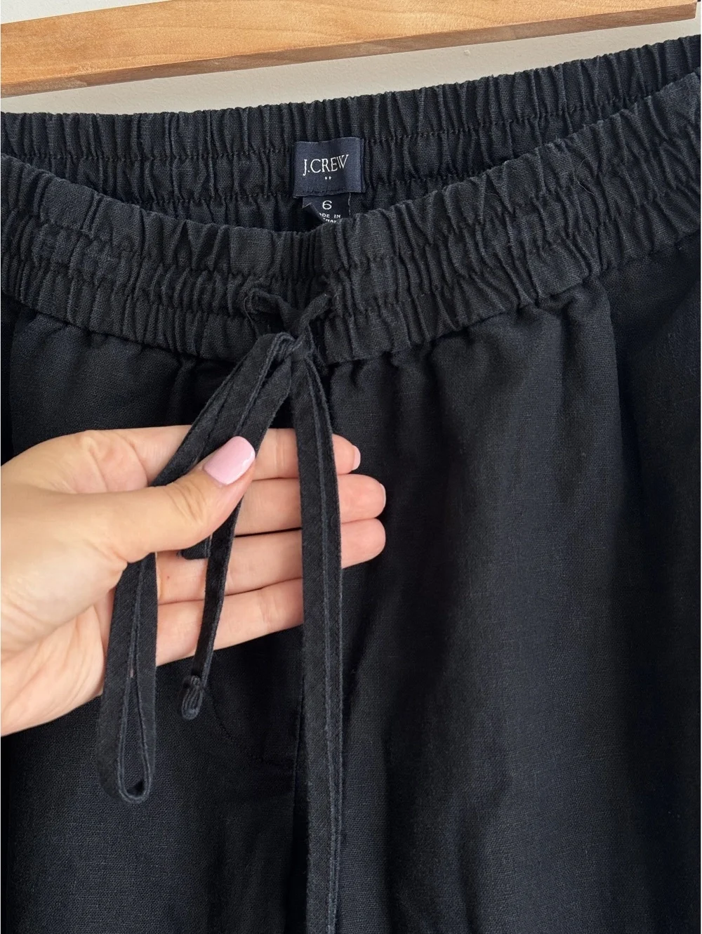 J.Crew Factory Linen Cotton Drawstring Pants Black Pull On Size 6 AW839